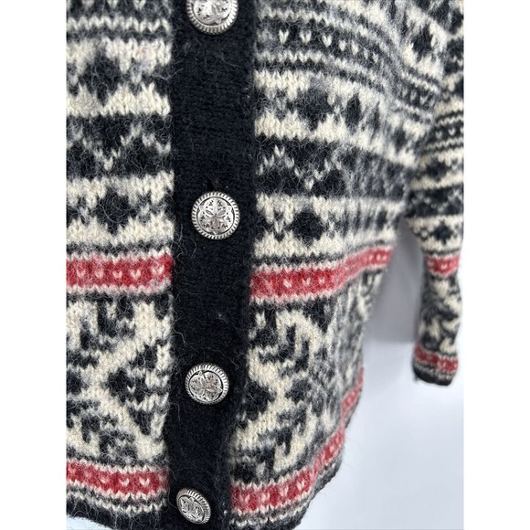 Vtg L.L. Bean Wool Blend Nordic fair isle Cardigan Silver‎ Buttons Sz XS USA - Picture 2 of 7